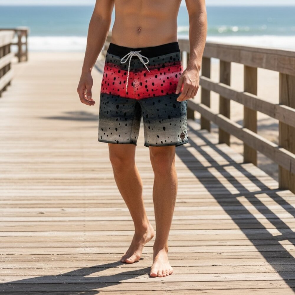 🏄 HippyTree Surf & Stone Trout Print Board Shorts Mens Sz 32